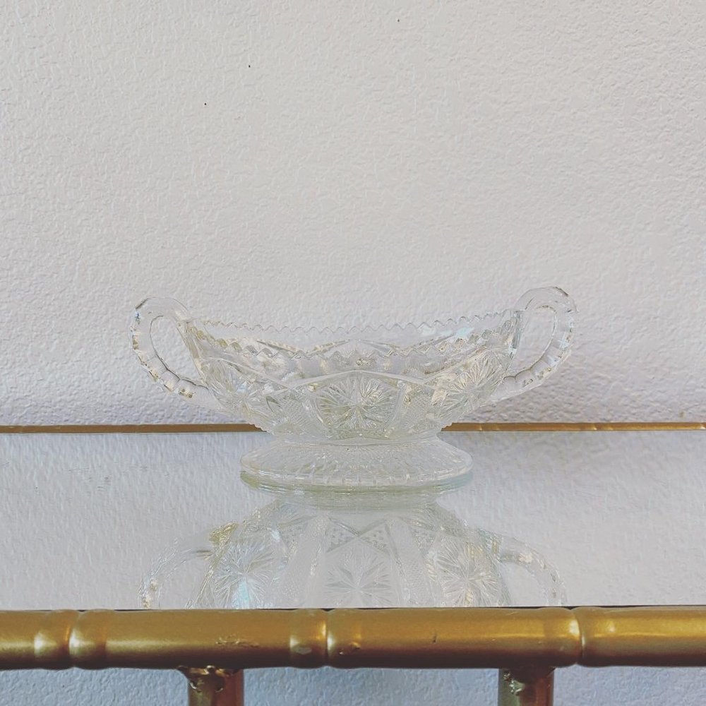 Vintage crystal glass catch all with handles